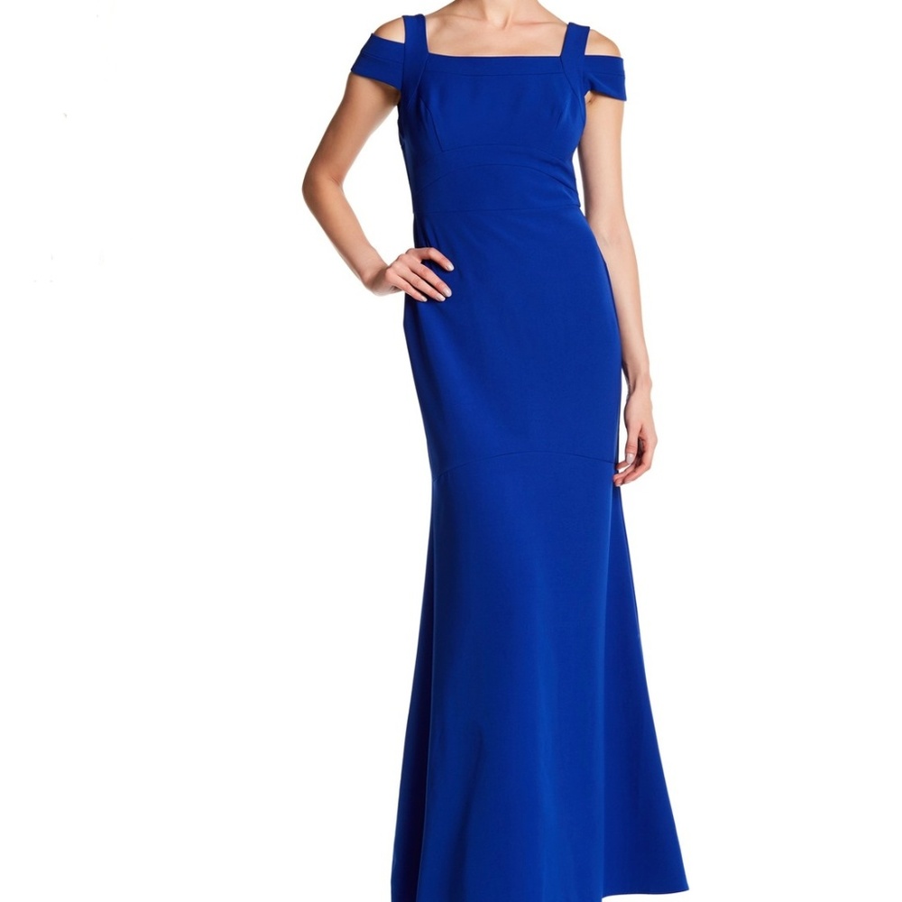 Blue Nicole Miller Cold Shoulder Maxi Gown